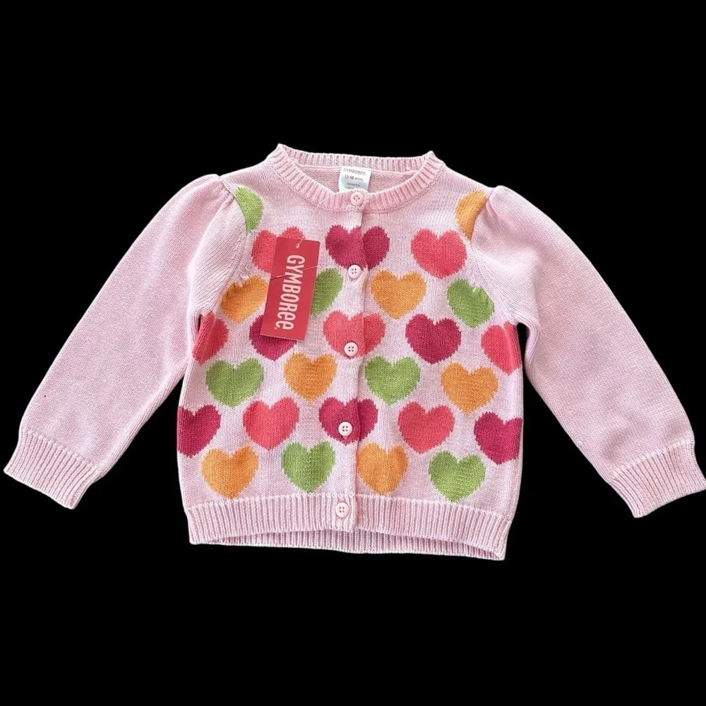 NWT Gymboree Pink Cardigan with Colorful‎ Hearts 12-18 months 2008 Preppy New